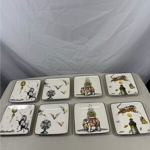 Pottery Barn Cirque Whimsical Appetizers 5.5” Square Plates Set Of 8